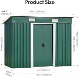 Panana 8x4 Green Grey Metal Garden Shed with Free Base Foundation view 5