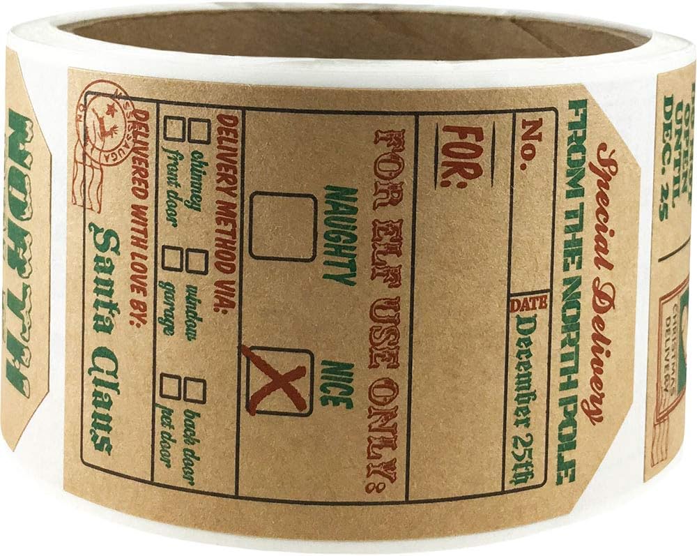 Natural Kraft from Santa Claus Stickers, 2” x 3” Inch Christmas Gift Tags 100 Total Labels : Office Products
