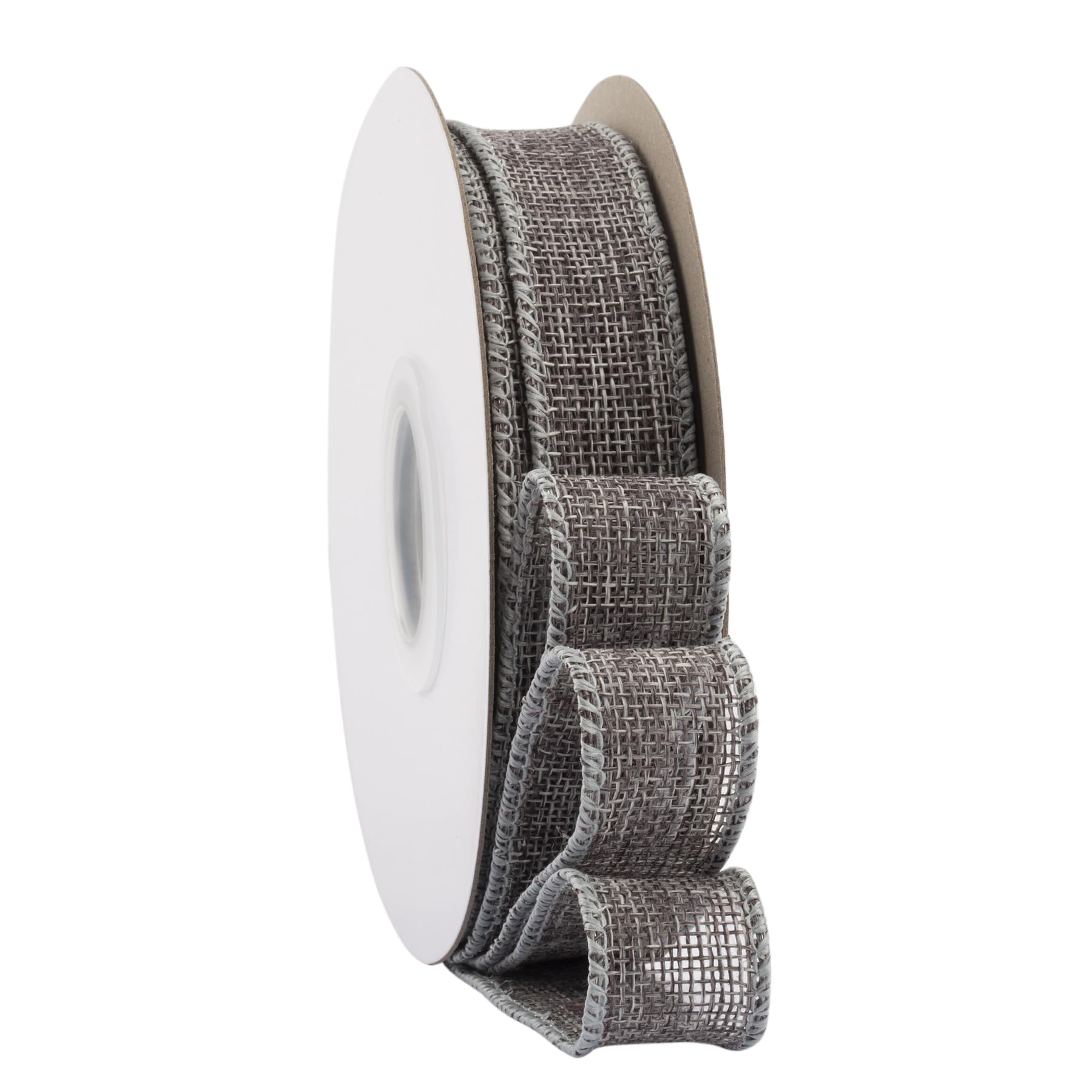 Ribbonitlux Metal Grey Burlap Wired Ribbon, 25mm x 18 Meters, Wired Edge Burlap Ribbon for Gift Wrapping, Big Bow, Wreath, and Christmas Tree Decoration