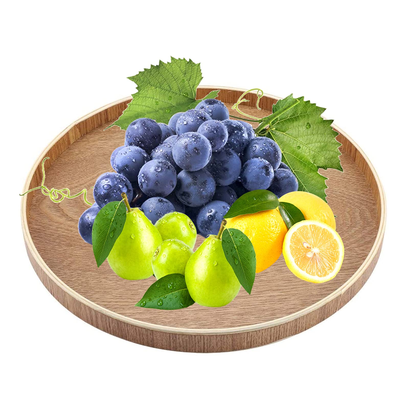 Wooden Serving Tray Round Plate, Large Wooden Tray Drinks Tray Wooden Serving Platter Coffee Tea Fruit Dessert Cake Snack Platter for Home or Business, 30cm/11.8inch