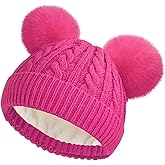 ZGDG Kids Winter Knitted Beanie Hat, Colorful Pompom Snow Ski Hat for Girls Boys, Toddler Warm Fleece Lined Cap for 4-10Y