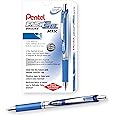 Pentel Gel Ink Pen, EnerGel RTX Gel Pens, 0.7 mm Metal Tip, Black/Silver Barrel, Blue Ink, 12 Each (BL77-C)
