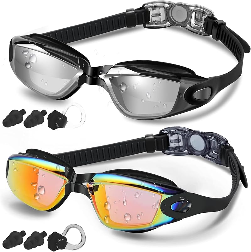 COOLOO Swimming Goggles 2 Pack Anti-Fog UV Protection No Leaks Adults Kids 8+