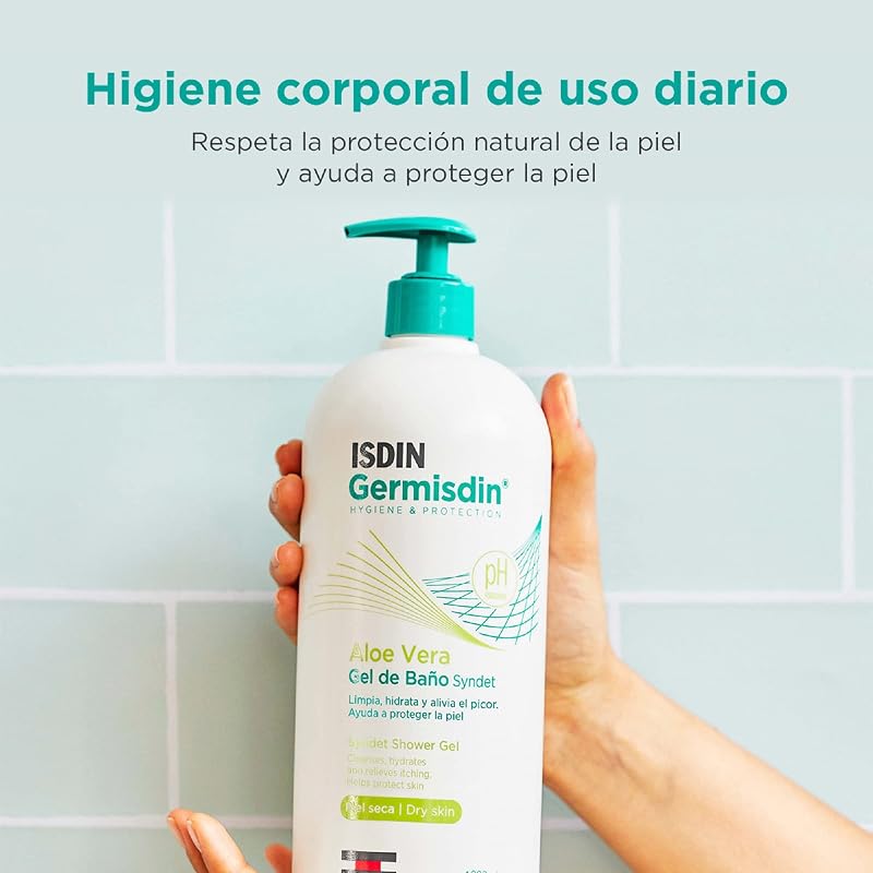 Isdin germisdin aloe vera higiene corporal uso diário syndet gel de banho com aloe vera recomendado para pele seca ou com coceira, 1 l (pack de 2)