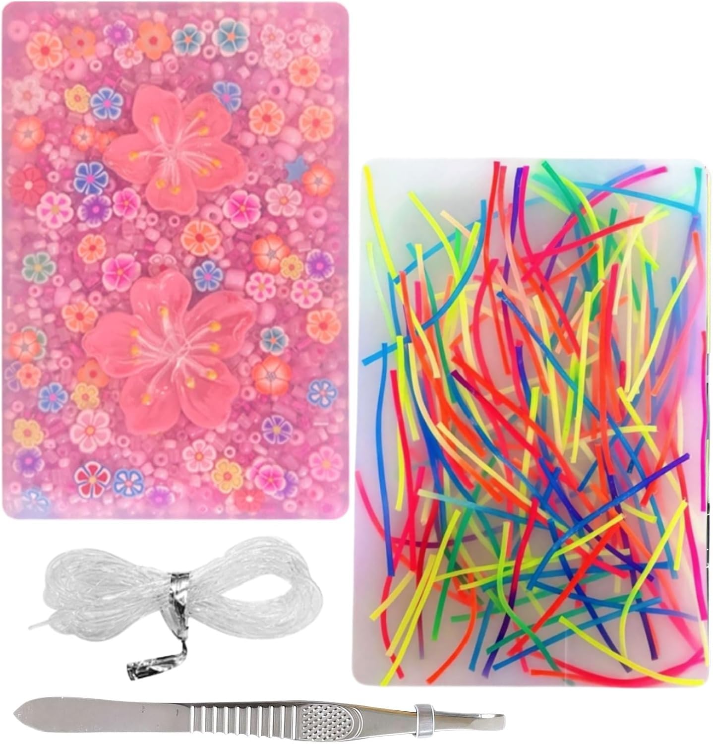 2Pcs Picky Pad Skin Picking Fidget Toys with Beads &Tweezer Silicone Sensory Toys Hair Picking Fidget for Release Anxiety Stress Relief for Trichotillomania Portable Fidget Pad for Travel (H)