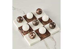 GENERIC White and Brown Marble Tic Tac Toe Board, Natural Stone Checkerboard, 7 x 7 Inch Premium Handcrafted Marble Board, Luxury Home Decor, Tabletop Decor for Living Room, Office