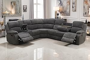 A Ainehome Furniture Manual Sectional Recliner Sofa Set with Storage, Corduroy Sofa Sets Manual Reclining Sectional Couches for Living Room with 2 Recliner Seats(Living Room Set, Dark Grey)