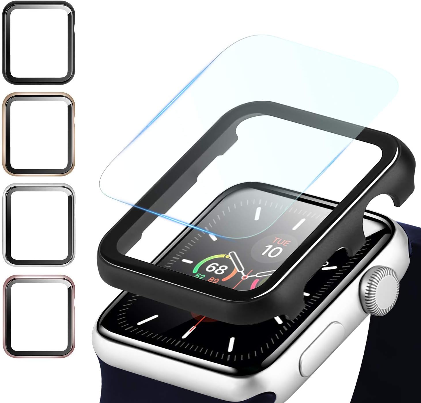 Compatible Apple Watch Case with Screen Protector 40mm Metal,fohuas Rugged Bubble Free iPhone Watch Aluminum Protector Clear Case Cover Hard PC Bumper (Black, Series 6 5 4 SE 40mm)
