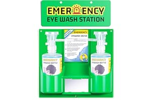 Frifreego Eye Wash Station Portable Eye Wash Kit for Emergency, Emergency Eye Wash Station with Two Bottles of 16 Ounce, Wall Mount Eyewash kit with Mirror & Emergency Sign, Personal Use, No Liquid