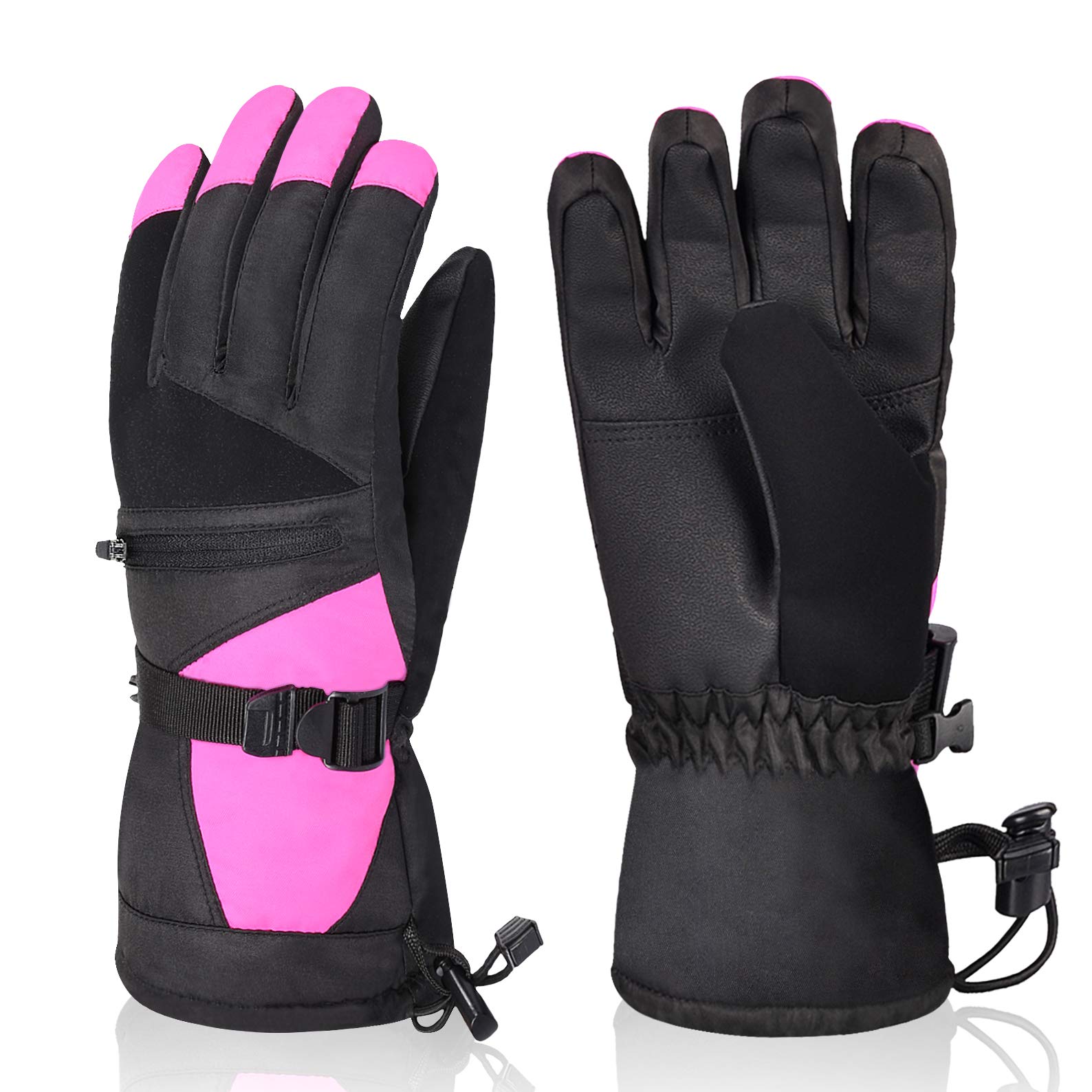 Womens Winter Waterproof Ski Gloves The Warmest 3M Insulation Outdoor Windproof Snowboarding Mittens Pink