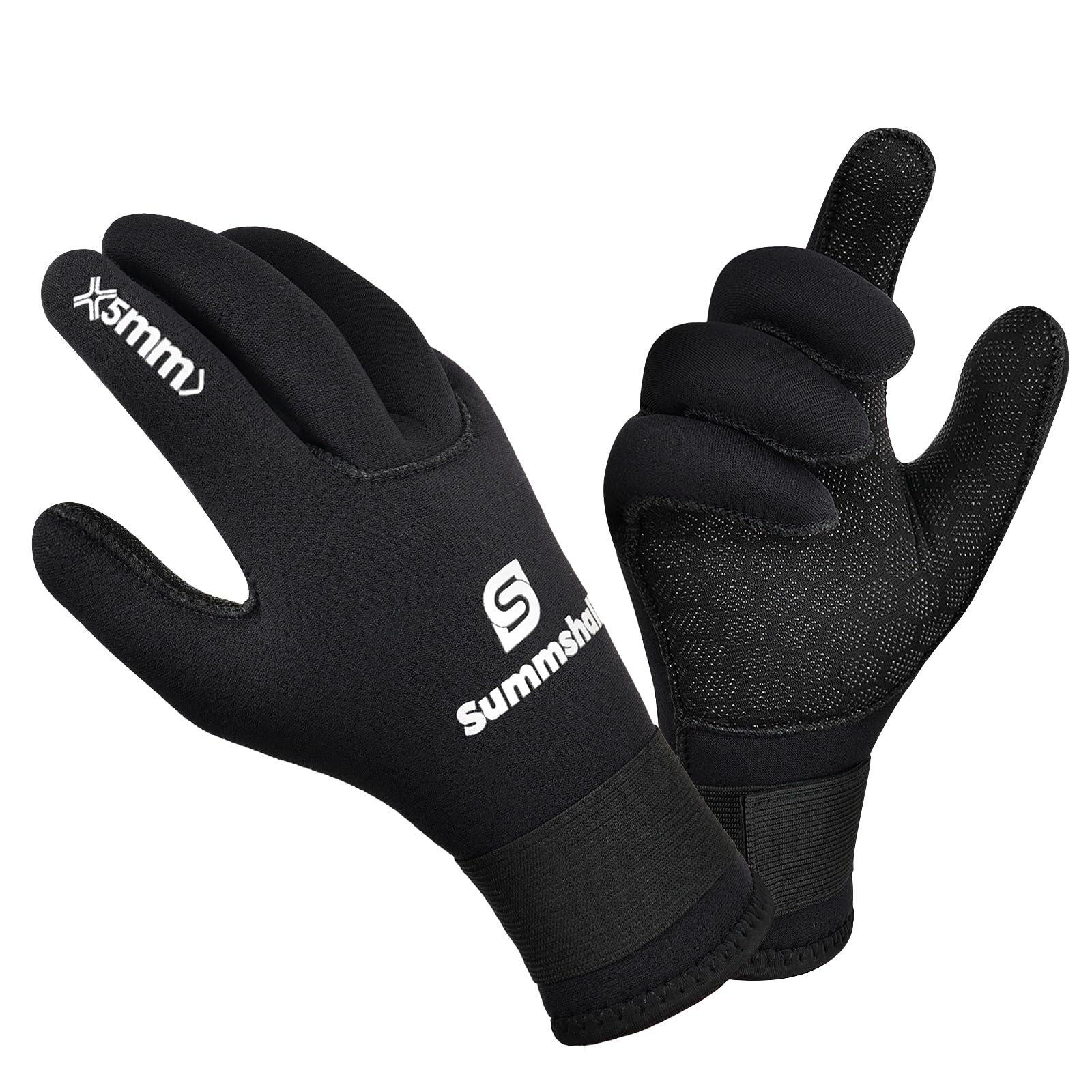 Summshall Neoprene Gloves, Water Resistance 5mm Wetsuit Gloves for Women Men Thermal Anti-slip Swimming Gloves for Boating Surfing Spearfishing Snorkeling, Black S