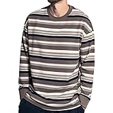 ZVX Striped Long Sleeved T-Shirt for Men Spring Casual T-Shirt for Men Retro Autumn Pullover Stripe tee Shirt