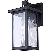 Canarm Shana 1-Light Outdoor Lantern, 12-Inch Black Wall Mount with Textured Glass, Durable Wet-Rated Lighting for Porch, Pat