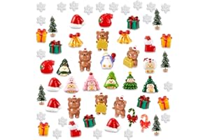 Sawysine 64 Pcs Mini Resin Christmas Figurines Christmas Miniatures Figurines Garden Miniature Ornament Mini Animals Xmas Tree for DIY Crafts Snow Globes Fairy Decor Cake Toppers