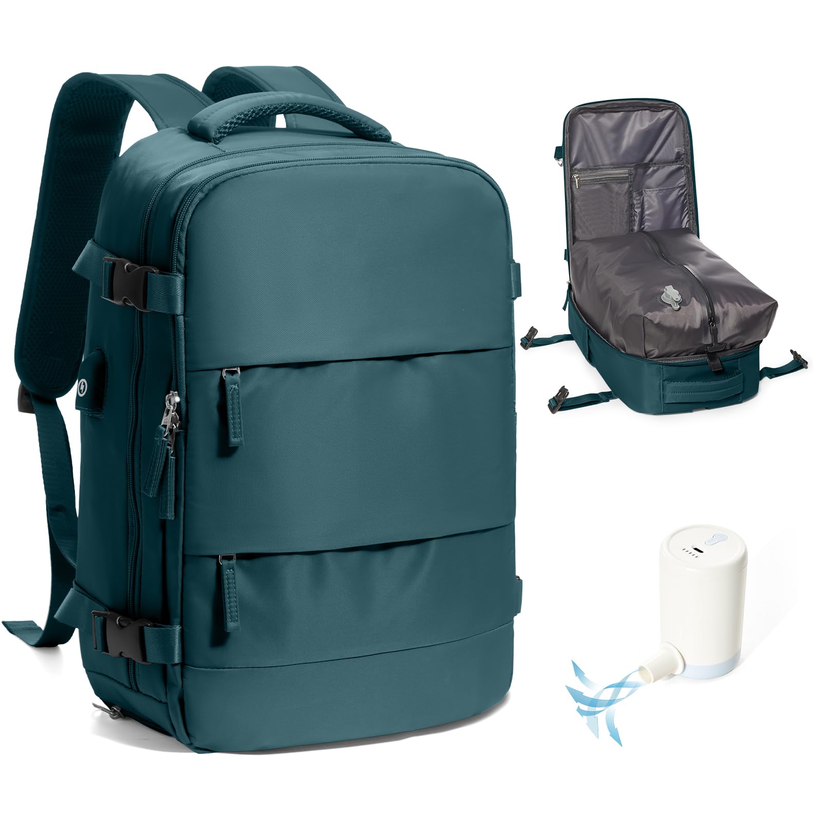 Photo 1 of VENATIN Vacuum Backpack Travel,Travel Backpack with Vacuum System, Easy Vac Pack Backpack with Pump,United Airlines Approved 18×14×8 inch Personal Item Travel Bag Laptop Bag,Peacock Blue