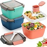 YOUEON 3 Pack Salad Lunch Container to Go with 3 Compartment Tray, 52 Oz Bento Lunch Box with Spoon, Dressing Cup, Portable S