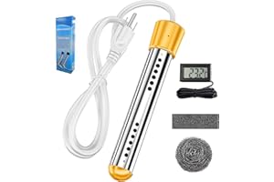 XXIMUIM Immersion Water Heater, Electric Submersible Water Trough Heater 304 Stainless Steel Anti-scalding Bucket Heater & Tub Hot Water Portable Heater with Digital LCD Thermometer(Yellow)