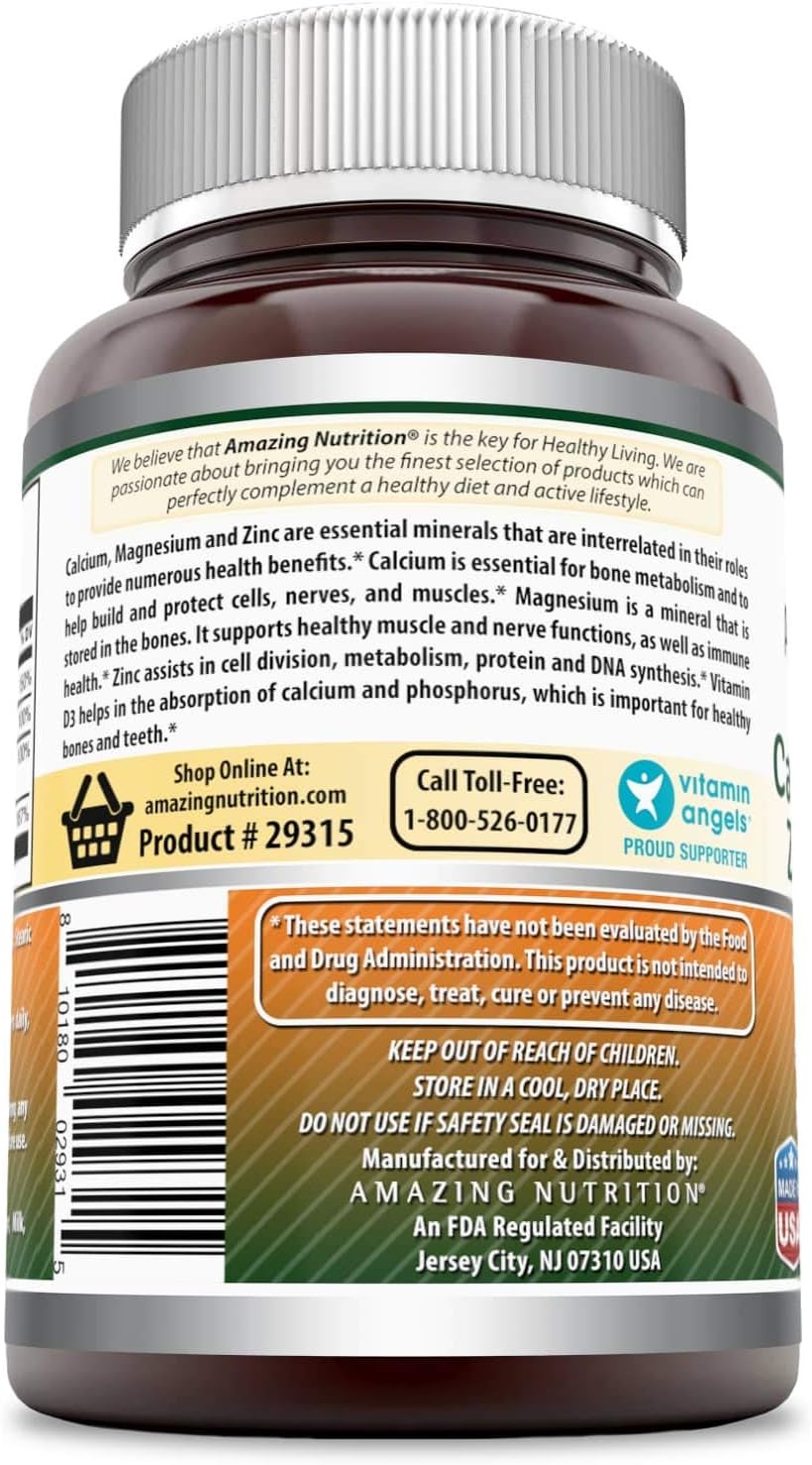Amazing Formulas Calcium Magnesium Zinc + D3 - 300 Tablets Per Bottle (Calcium 1000mg - Magnesium 400mg - Zinc 25mg Plus Vitamin D3 600 IU - Per Serving of 3 Tablets): Health & Personal Care