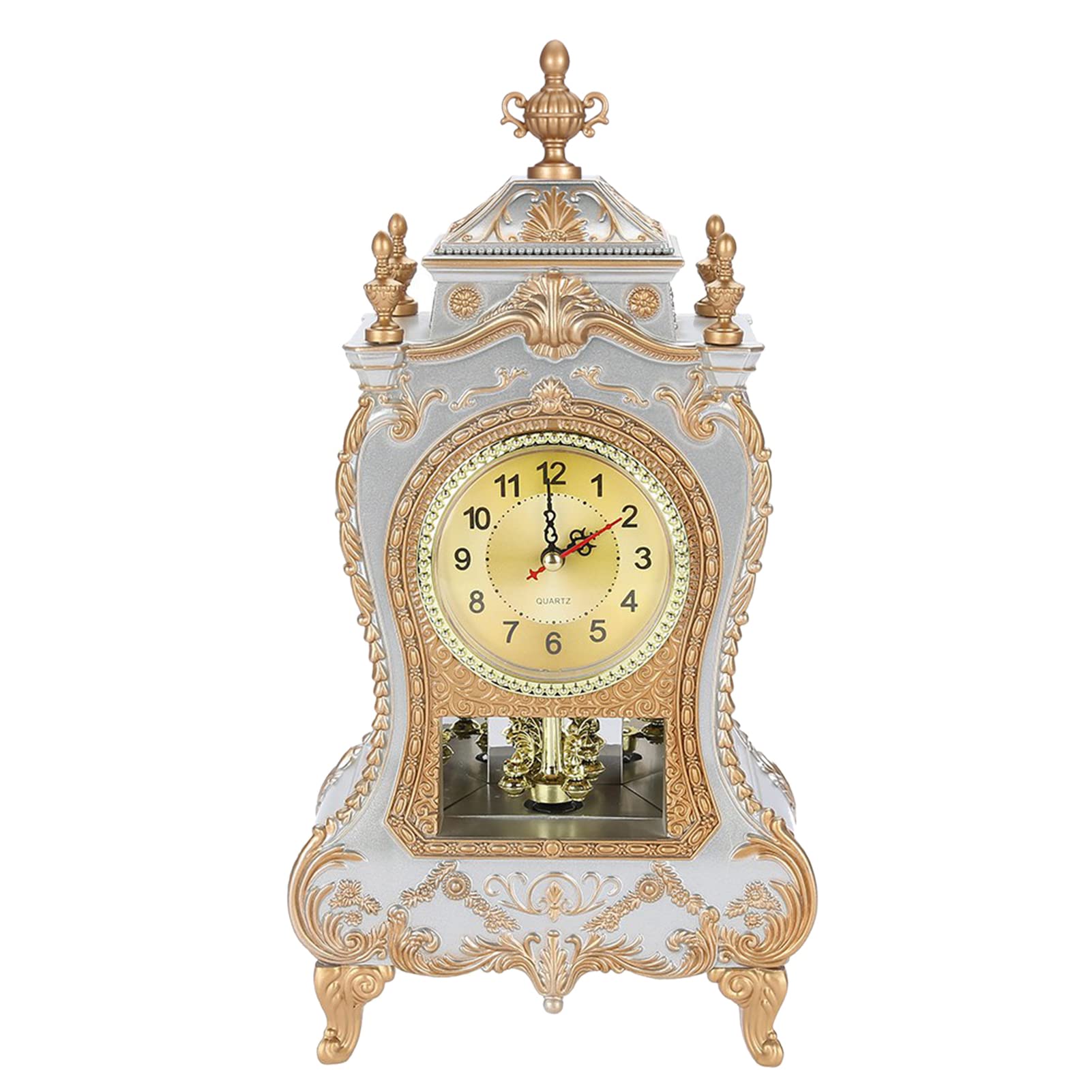 Vintage Clock, Exquisite Vintage Desk Clock Antique Home Hotel Decorative Table Clock with 12 Songs (White)