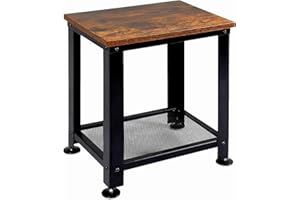GIOTORENT Small End Table, Slim Industrial Side/Night Table with Long Lasting Steel Frame and Storage Shelves for Small Space in Living Room, Bedroom and Balcony, Rustic Brown and Black (Black)