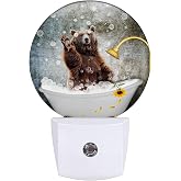 GANTINIR Brown Bear Bathing Night Light LED Lamp Round Plug into Wall Nightlight with Dusk to Dawn Sensor Home Hallway Stairway Kitchen Decor