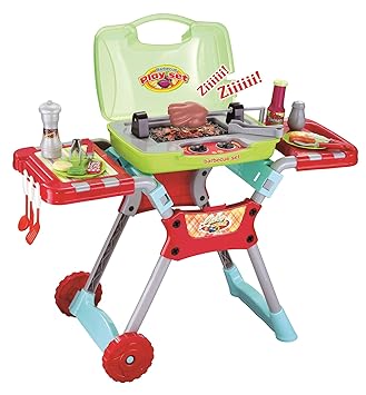 Vinsani Children Kids Red Light & Sound Barbeque BBQ Garden Outdoor Party Food Cooking Little Chef Pretend Role Play Toy Set