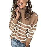 KIRUNDO Fall Sweaters for Women 2026 Striped Turtleneck Ribbed Knit Sweater Trendy Pullover Jumper Winter Fashion Clothing