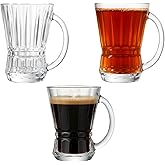 yersiz Clear Glass Coffee and Tea Cups with Handle, Set of 6, 5 oz (150 ml) Glass Mugs for Espresso, Cappuccino, Latte, Mocha, Macchiato, Hot and Cold Beverages, Turkish Tea Glasses, Dishwasher Safe