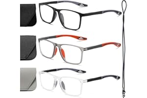 Hubeye 3 Pairs TR90 Sports Reading Glasses for Men and Women Ultralight Flexible Anti-Blue Light Readers +1.5