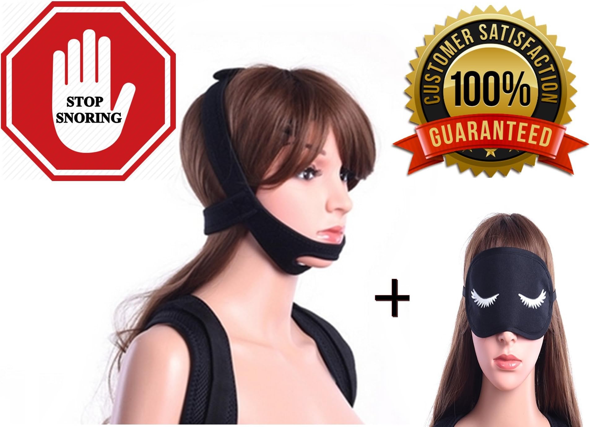 2 in 1 Anti Snoring Chin Strap and Sleep Mask by HOBBA Sleep Like a Baby and Stop Snoring. Experience a More Natural and Comfortable Sleep. Sleep Mask Glows in The Dark.