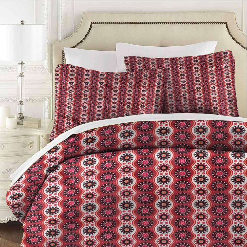 Oriental Bedding Set Full Timeless Floral Motifs Cal King (104x98 inches) - 3 Pieces (1 Duvet Cover + 2 Pillow Shams) - with Zipper Closure Ultra