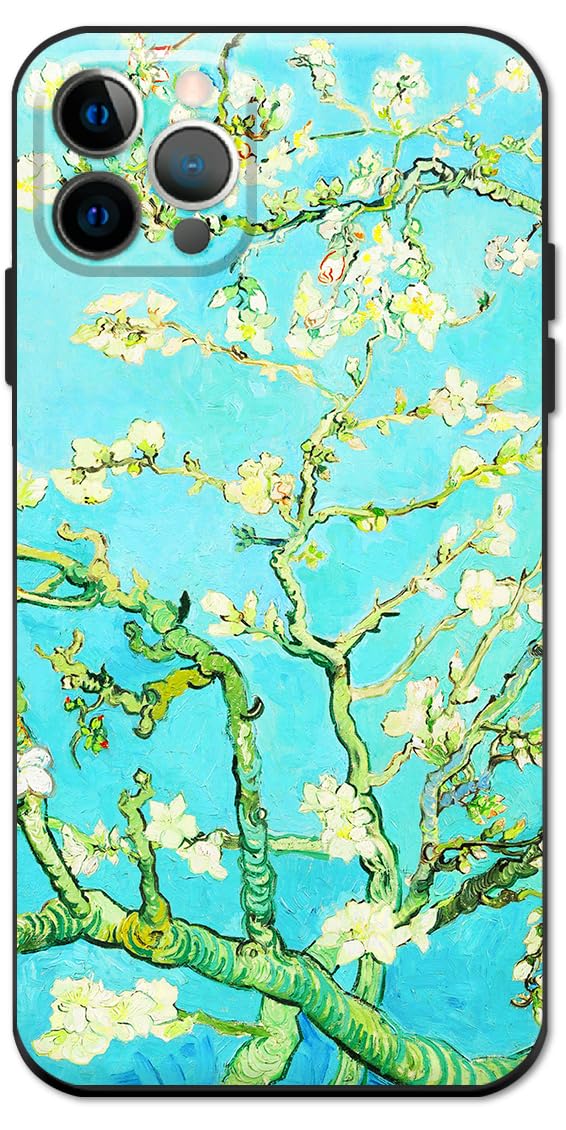 Berkin Arts Compatible with iPhone 13 Pro Case Cute Art Silicone Case with Art Design for Men Floral Flower Shockproof with Screen Protector (Almond blossom by Vincent van Gogh)