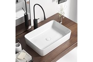 20 Inch Rectangular Bathroom Sink Above Counter, QISHKA White Ceramic Vanity Vessel Sink - 20" x 13.5" Countertop Rectangle Hand Wash Sink Porcelain Art Basin