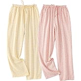 STMAHER 2 Pack Women's Cotton Pajama Bottoms Lightweight Sleep & Lounge Pants Plaid Sleepwear Long Pj Pants With Pocket