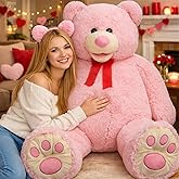 HollyHOME 5ft Giant Teddy Bear Stuffed Animal Huge Teddy Bear Plush with Big Footprints Valentines Gift 5 Feet Pink