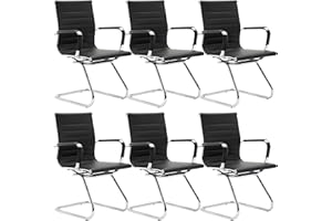 WAHSON OFFICE CHAIRS Wahson Office Guest Chairs No Wheels & Reception Chairs, Leather Waiting Room Chair Mid Back Conference Chair with Sled Base for Meeting/Lobby/Restroom, Black (6 Pack)