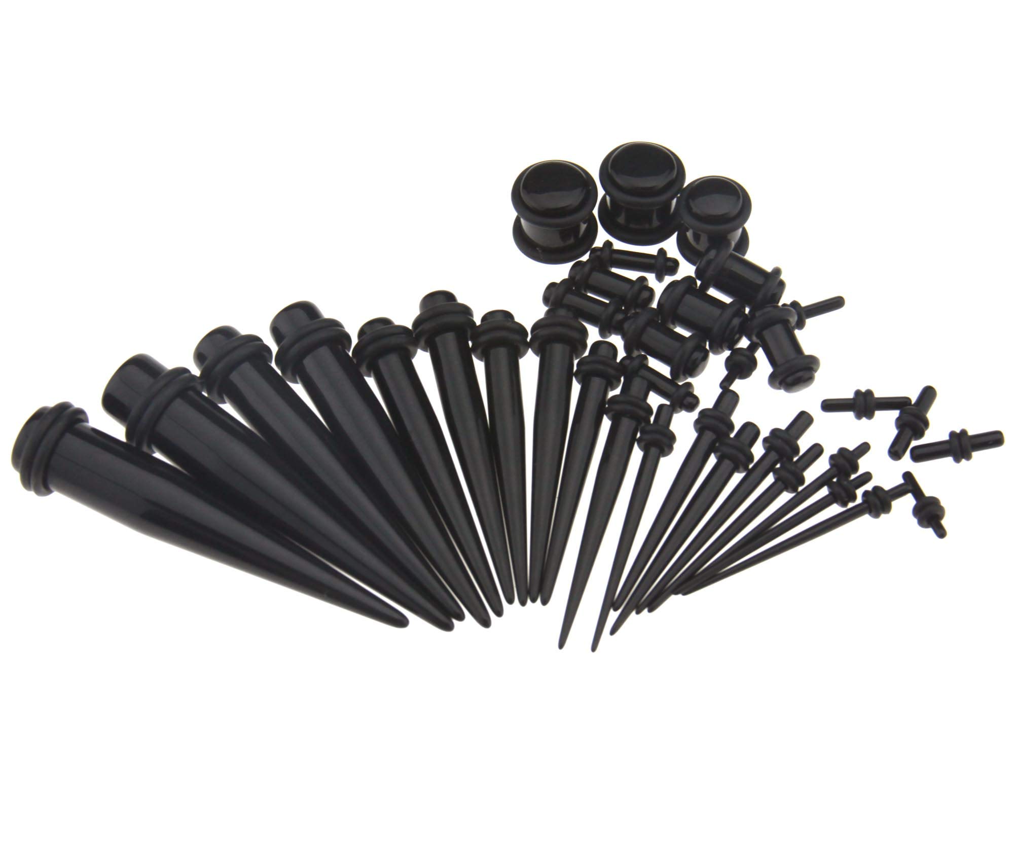 OTOTEC 36pcs Black Ear Plugs Expander Kit Taper Stretcher Gauges Acrylic Stretching