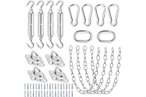 TooTaci Sun Shade Sail Hardware Kit Rectangle, with Stainless Steel Hanging Chains 1M× 4pcs, Marine Grade Shade Sail Hardware Kit 6 Inch with Chains for Outdoor, Pergola, Patio Canopys -54pcs