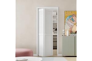 BARNER HOME Half Louvered Bi-Fold Door, Fits 32" x 80" Standard Openings, White Folding Closet Door with Hardware Kit, Ventilated Top MDF 2 Panels, Ideal for Laundry, Bedroom, or Pantry
