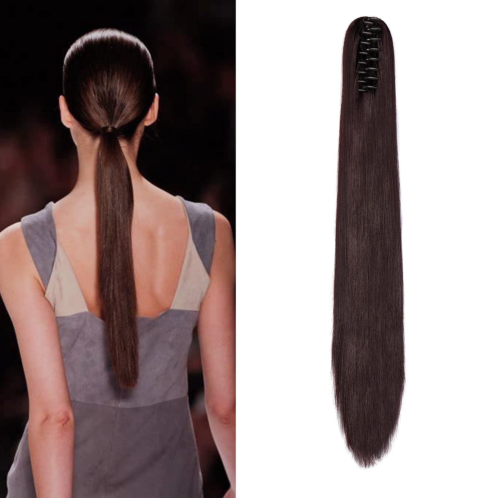 Cybelleza 22inch Ponytail Hair Extensions Ponytail Claw Jaw on Long Straight Pony Tails Clip in Hair Extensions Synthetic Hair pieces for Women (Dark Wine Red) — image 1