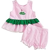 Summffie Toddler Baby Girl Golf Outfit Sleeveless Plaid Golf Embroidery Tank Tops Bloomers Shorts Set Cute Summer Clothes