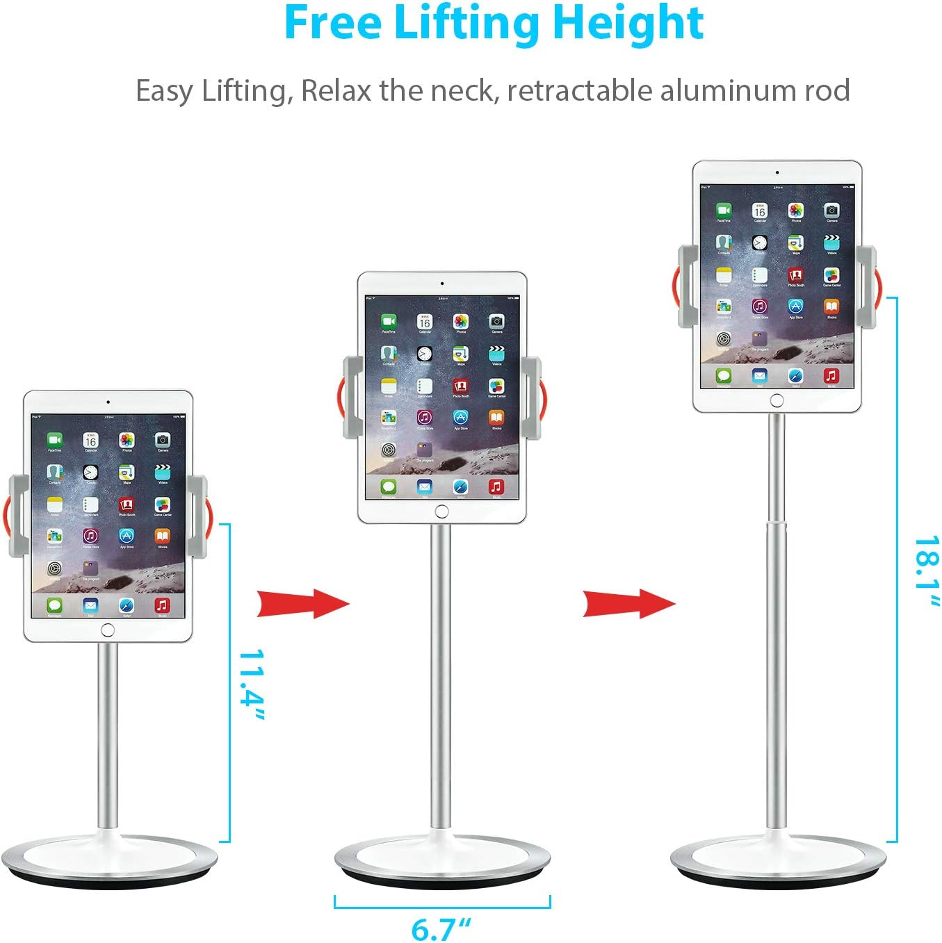 SAIJI Tablet Stand Holder, Height Adjustable, 360 Degree Rotating, Aluminum Alloy Cradle Mount Dock for 4.7"-12.9" Screen iPhone Samsung, iPad, Nintendo Switch, Kindle, eBook Reader (Silver): Computers & Accessories