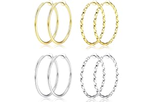 Sanfenly 8PCS Clip On Hoop Earrings for Women Stainless Steel，Silver Gold Non Piercing Big Hoop Earring Hypoallergenic Twisted Hoop Earrings for Non Pierced Lightweight Ears