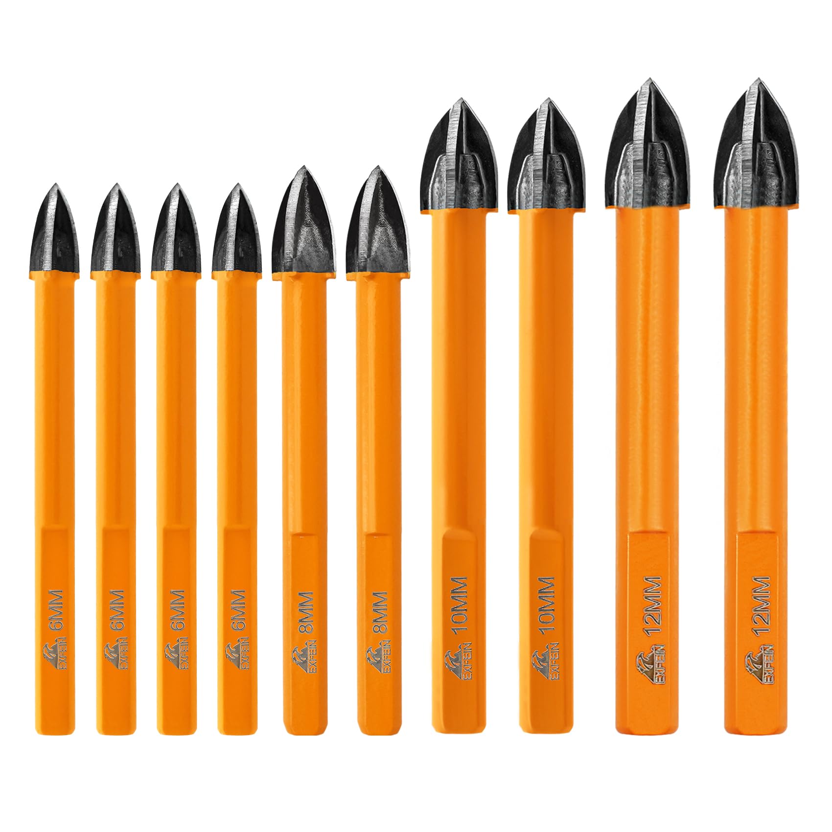 EXFEIN Diamond Tile Drill Bits 10pcs - 6/6/8/10/12mm with Triangle Shank for Porcelain Tile Wood Plastic