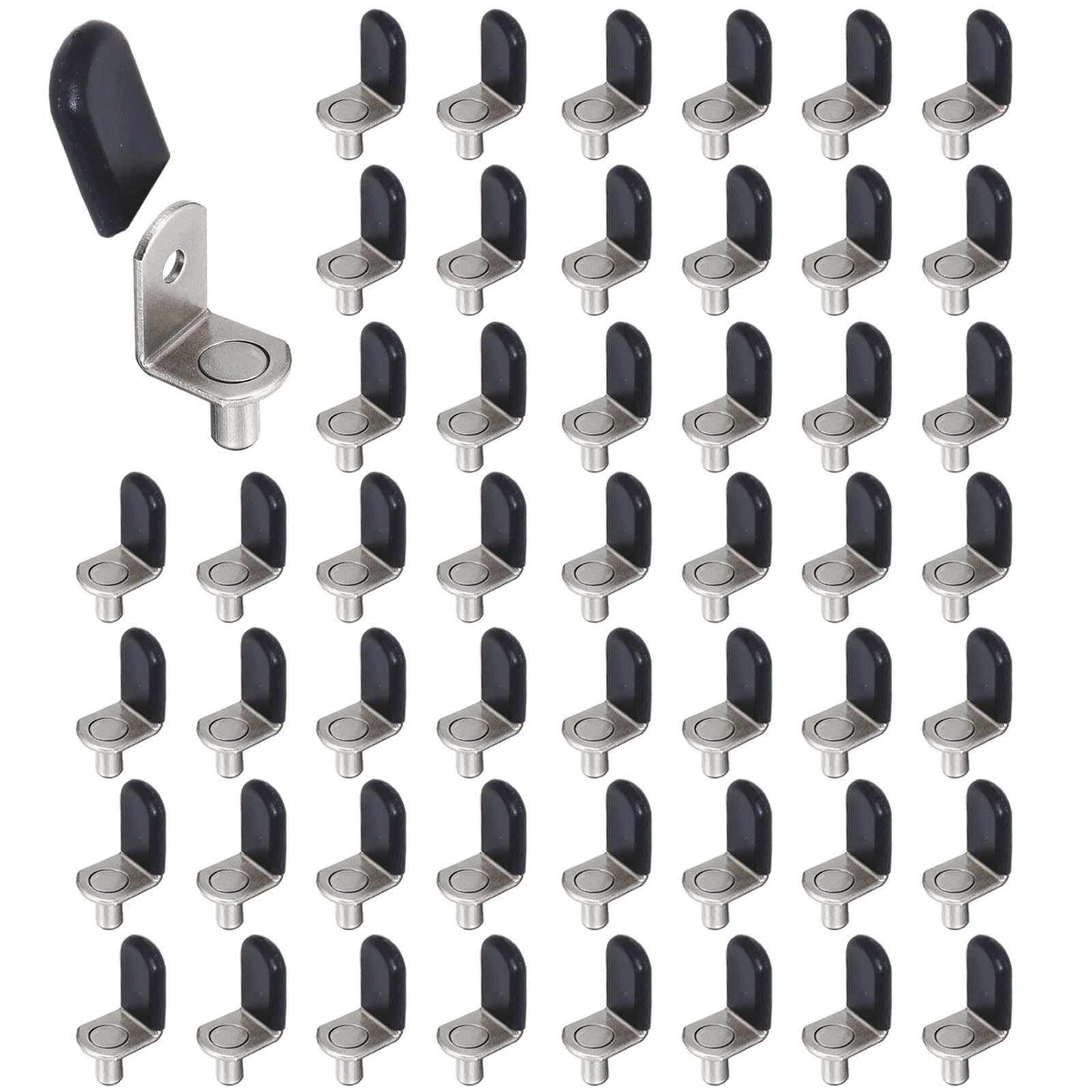 Photo 1 of 1/4 Inch (6.35mm) Shelf Pins 50 Pcs L-Shaped Metal Support Pegs with Black Silicone Sleeve for Kitchen Bookcase Cabinet Furniture Support