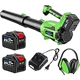 SOUSKY Leaf Blower Cordless, Battery Leaf Blower with 2 * 6.0Ah Batteries and Charger, 21V Brushless Electric Leaf Blowers with 5 Speed Levels and Turbo Mode for Lawn Care,Blowing Leaves,Yard Cleanup