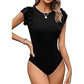 Missufe Women's Summer Ruffle Flutter Sleeve Ribbed Casual Bodysuit Tops