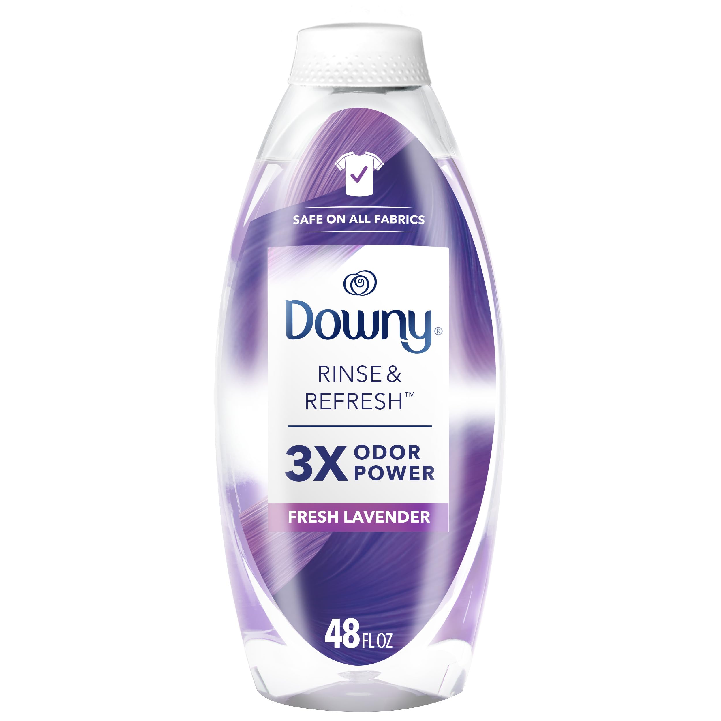 Downy RINSE & REFRESH Laundry Odor Remover and Fabric Softener, Fresh Lavender, 48 fl oz, Safe on ALL Fabrics, Gentle on Skin, HE Compatible