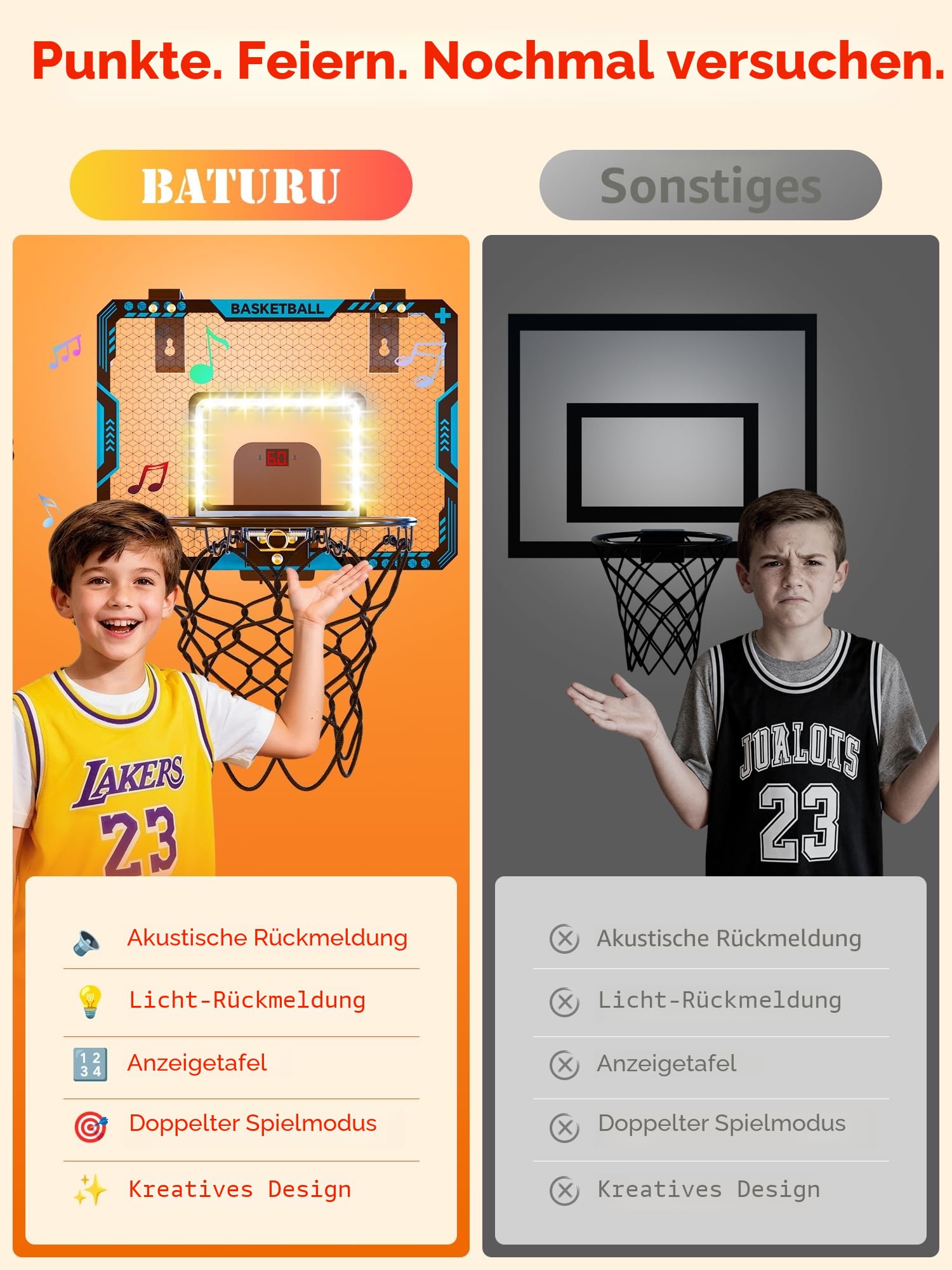 Mini Basketballkorb Indoor Kinder fürs Zimmer, Basketball Korb mit Elektronische Anzeigetafel, Faltbar, 3 Basketball, Sport Basketball Spielzeug Geschenke für Jungs Jungen (Blau) 2