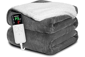 Scilulu Heated Blanket Throw 50x60, Extra Plush 220GSM Flannel & Sherpa | 6-Level Smart Adaptive Heat & 8Hr Timer | ETL Certified Electric Blanket for Full Body Comfort